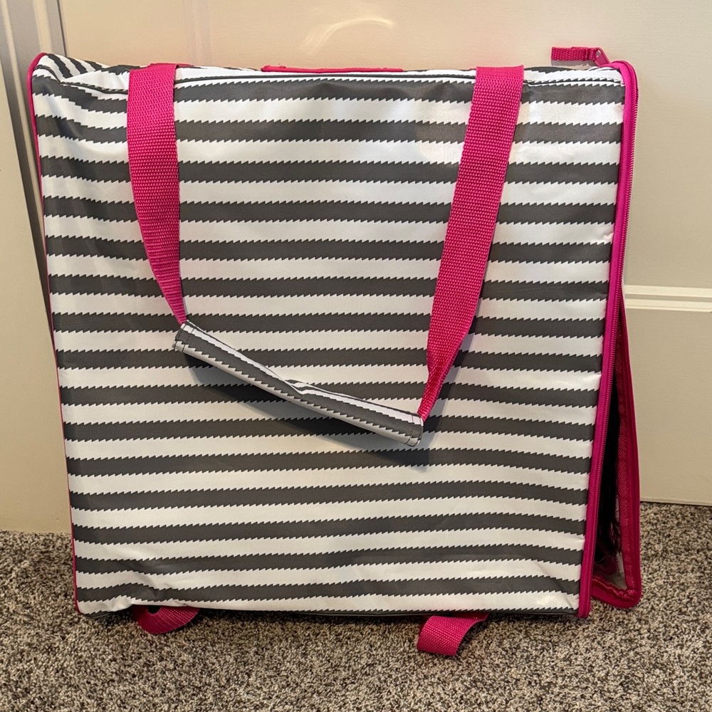 Thirty-One Pink and Gray Striped Insulated Bag